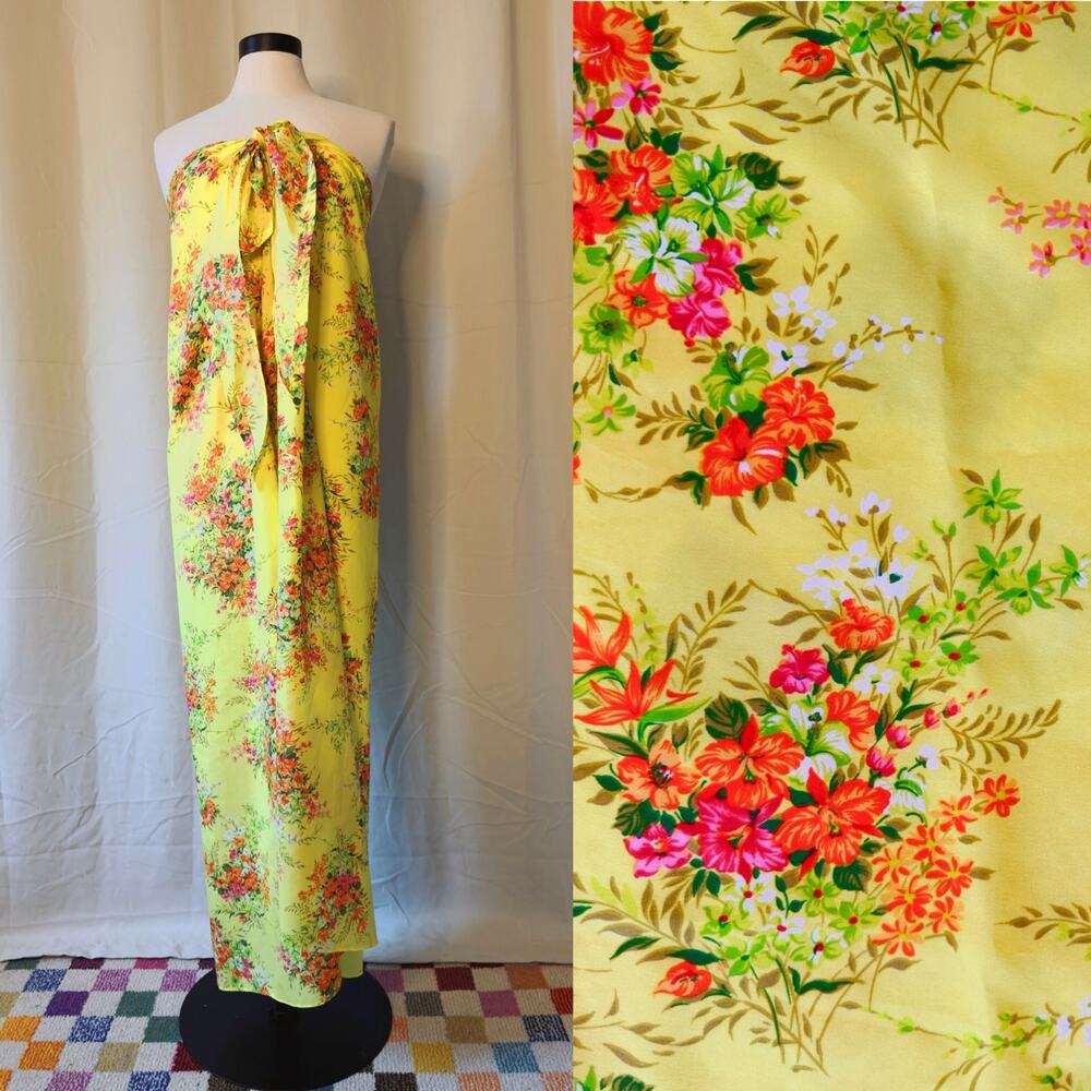 VTG 60s Hilo Hattie Hawaiian Tie Front Cover Up Maxi Dress One Size